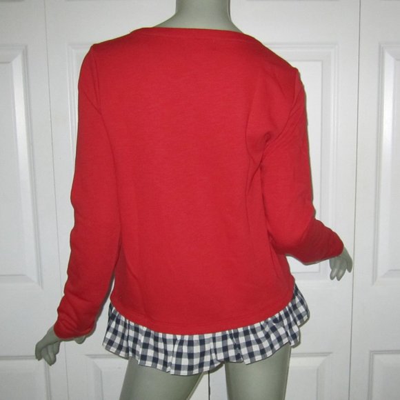 VINEYARD VINES Red Sweatshirt Style Top Plaid Hem - Picture 3 of 5